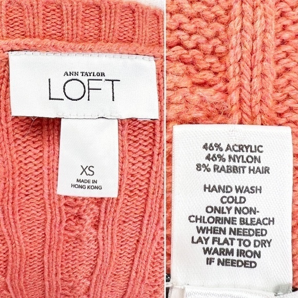 Ann Taylor Loft Cable Knit Crewneck Sweater Size XS 3/4 Sleeves Rabbit Hair EUC - Picture 6 of 8